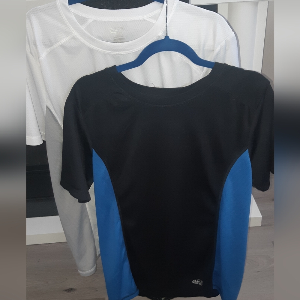 2 Men's Medium ACX Active Black and Blue & White And Grey Short Sleeve Shirt